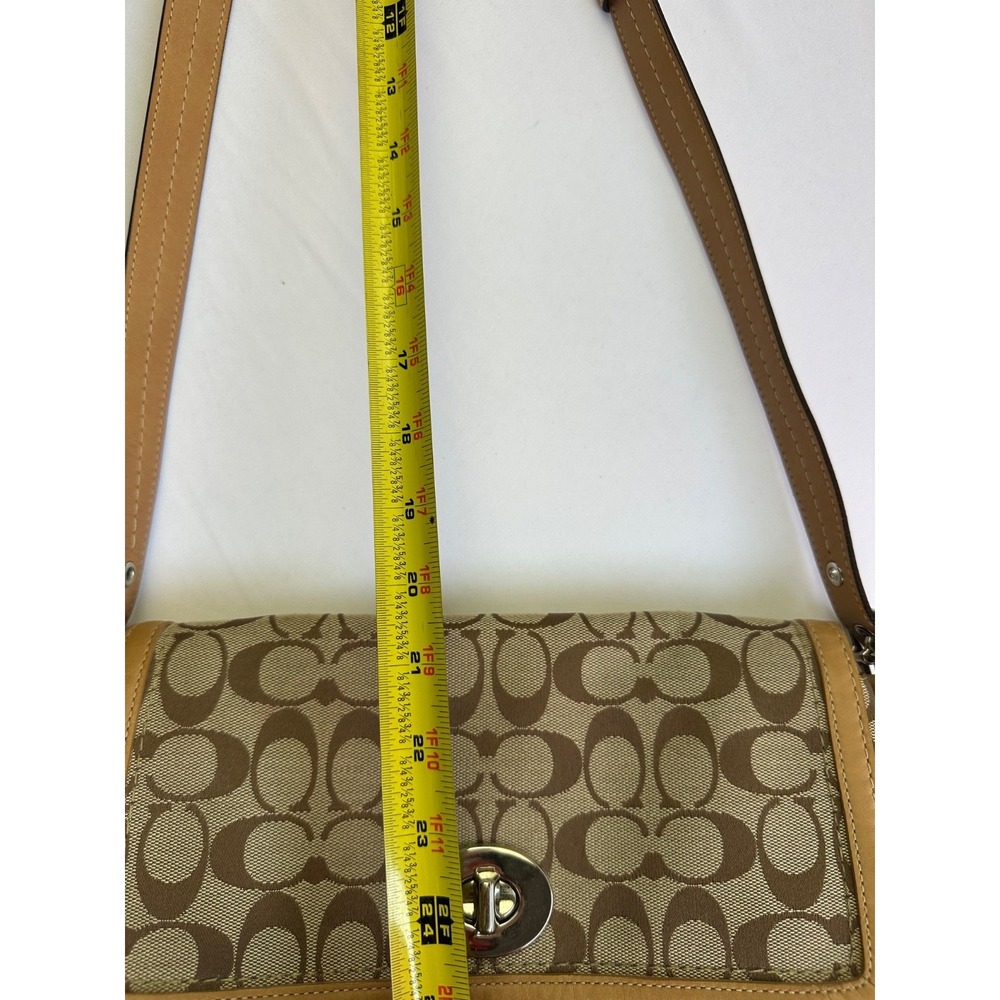 Coach F13066 Hamptons Turnlock Flap Brown Signature Leather Shoulder Bag Y2K - Picture 15 of 16